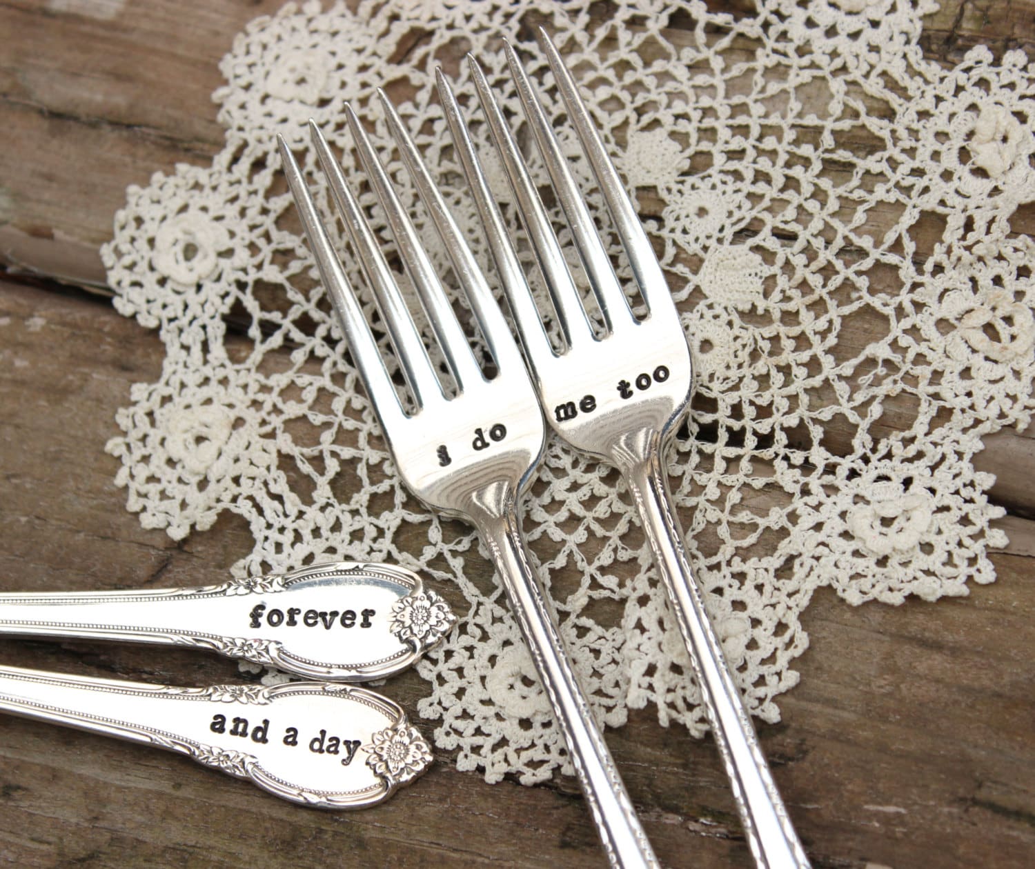 I do Me Too Forever and a Day Wedding Fork Set - Cake Dinner - Hand S…