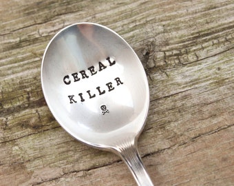 Cereal Killer Spoon - Skull and Crossbones - Stocking Stuffer - Handstamped - Vintage Antique Christmas Stocking Fun Funny Gift for Him Her