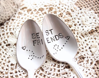 Best Friends Spoon Set - Hand Stamped - Coffee Tea Ice Cream - Christmas Gift - Gifts for Her - Vintage Silverplate