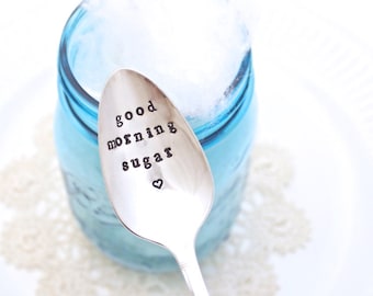 Good Morning Sugar - Coffee Spoon Stir Stick -  Vintage Silver Plated Silverware - Hand Stamped - Upcycled Gift