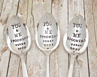 You and Me Spooning Since Spoon - Anniversary Wedding Year Gift - Vintage Silverplated Silverware - Custom Handstamped - Serving Tablespoon