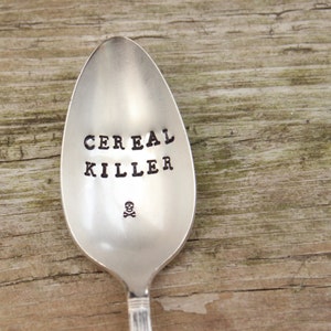 Cereal Killer Spoon - Skull and Crossbones - Vintage Hand Stamped - Antique Silver Plated - Gift Gifts for Him Stocking stuffer - Christmas