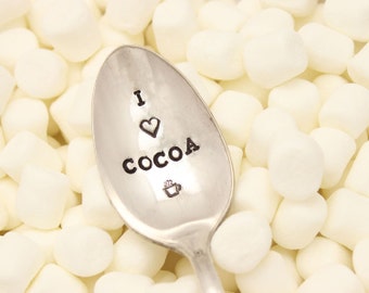 I Love Cocoa Spoon - Hot Chocolate Lover - Vintage Silver Plated Silverware - Hand Stamped - Upcycled Gift