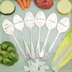 Custom Garden Markers - Vintage Spoons Set of Six 6 Herb Veggie Labels Tags - Mother's Father's Day Gift - Upcycled Sustainable YOU CHOOSE