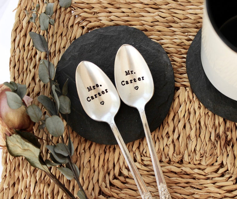 Custom Mr Mrs Hand Stamped Vintage Silverware Spoons: Wedding Keepsake ...