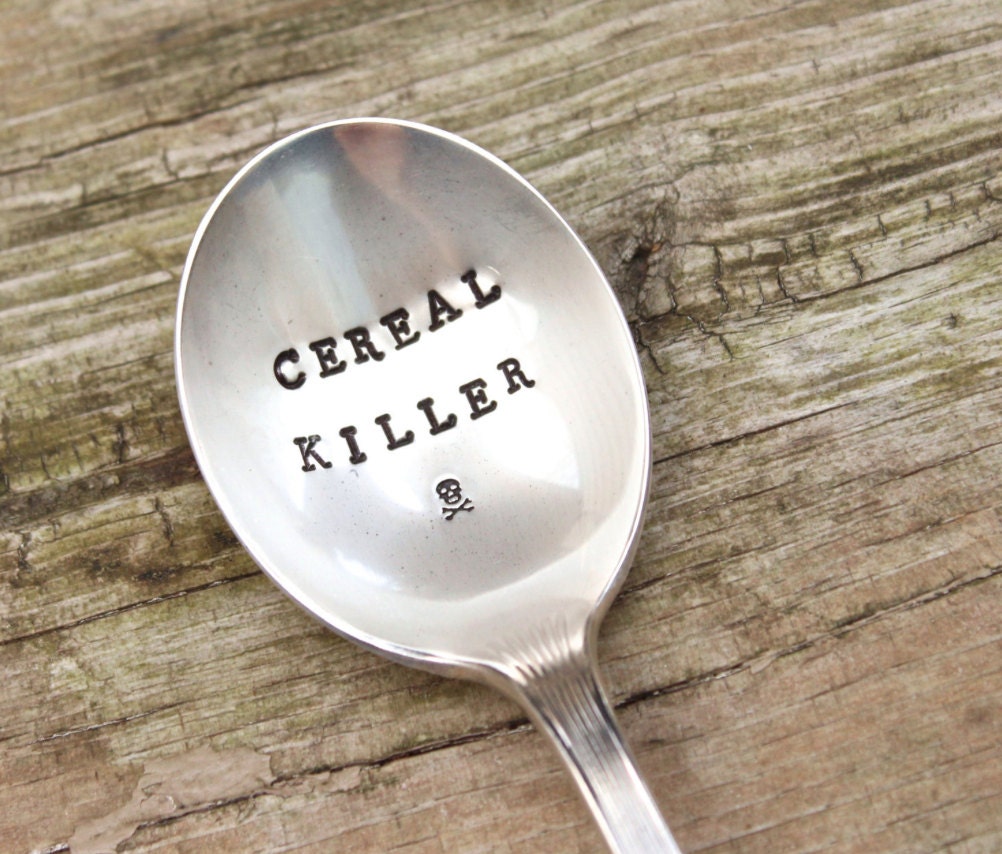 Cereal Killer Spoon - Skull and Crossbones - Vintage Handstamped - St…