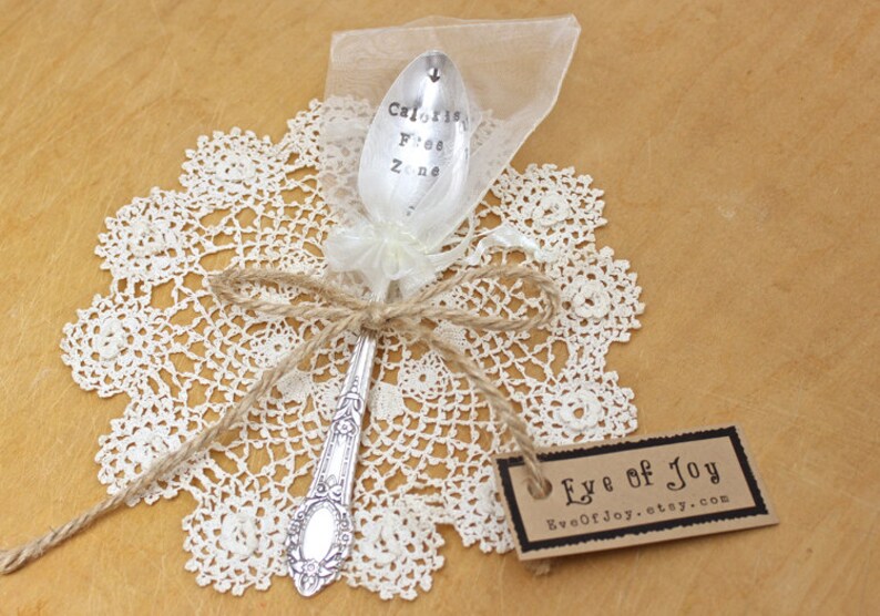 Diet Spoon Coffee Spoon Hand Stamped Vintage Silver Plated Silverware Calorie Free Zone Spoon