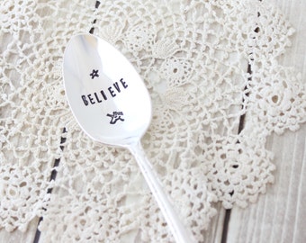 Unicorn Spoon - Believe - Coffee Tea Stir Stick Ice Cream - Vintage Silverplate Silverware - Hand Stamped - Magical Whimsical Gift