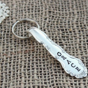 CUSTOM Name Spoon Handle Keychain - Handstamped Vintage Silver First Last Personalized Christmas Stocking Stuffer New Home Car Gift Him Her