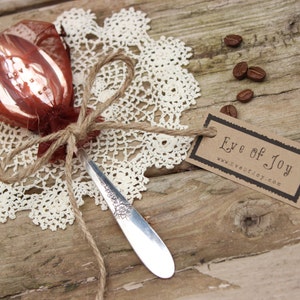 Mmm Chocolate Spoon Message Hot Cocoa Hand Stamped Ice Cream Lover Stir Stick Vintage Silverware Gift Stocking stuffer image 2