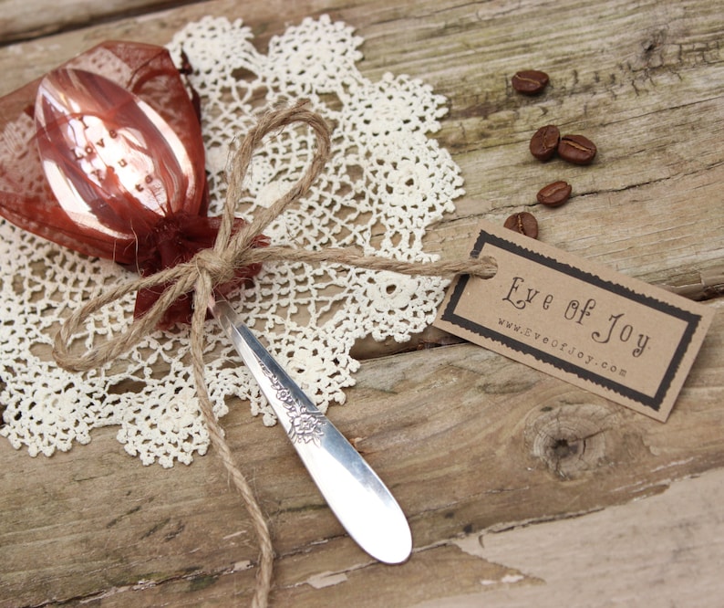 Mmm Chocolate Spoon Message Hot Cocoa Hand Stamped Ice Cream Lover Stir Stick Vintage Silverware Gift Stocking stuffer image 2