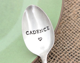 Handstamped Spoon Name - Coffee Cereal Tea Ice Cream - Personalized - Vintage Silver Plated  - Stocking stuffer - Gifts for her him