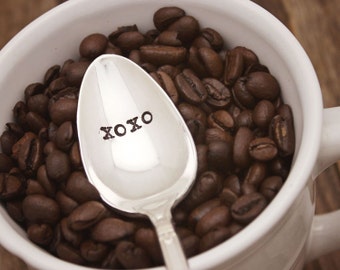 Hand Stamped Spoon - XOXO Coffee Tea Ice Cream - Hug and Kisses - Vintage Silver Plated Silverware  - Gift - Stocking stuffer - Secret Santa