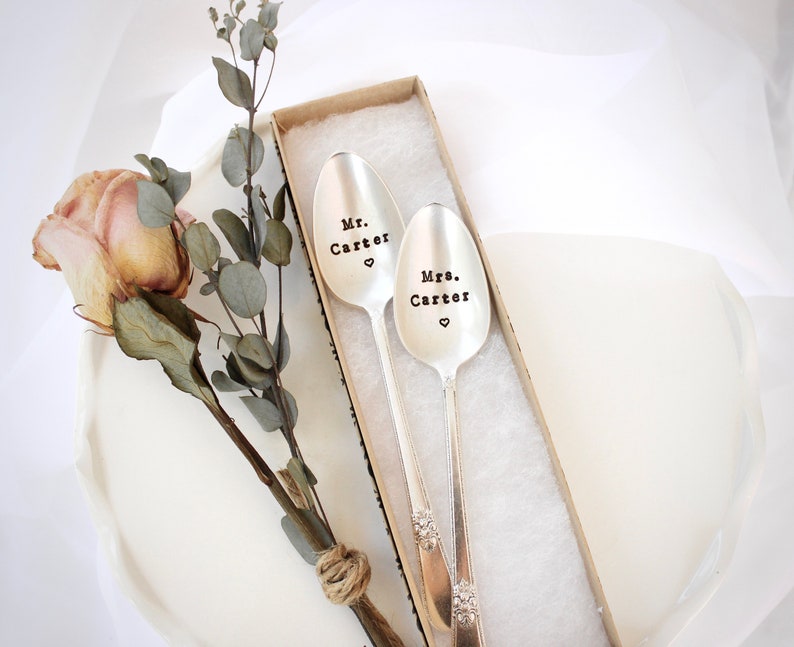Custom Mr Mrs Hand Stamped Vintage Silverware Spoons: Wedding Keepsake ...