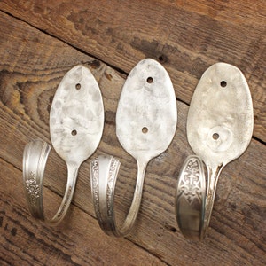 Large Spoon Wall Hooks Hook - Set of 3 4 5 - Hangers Curtain Tie Backs - Vintage Spoon Coat Hangers - Upcycled - Silver Plated Silverware