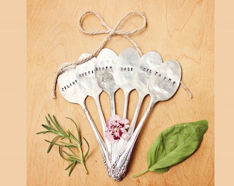 Custom Garden Herb Markers Spoons - Set of SIX 6 Plant - Antique Vintage Hand stamped - Mother's Day Gift - Gardner Art - Mom Grandma Her