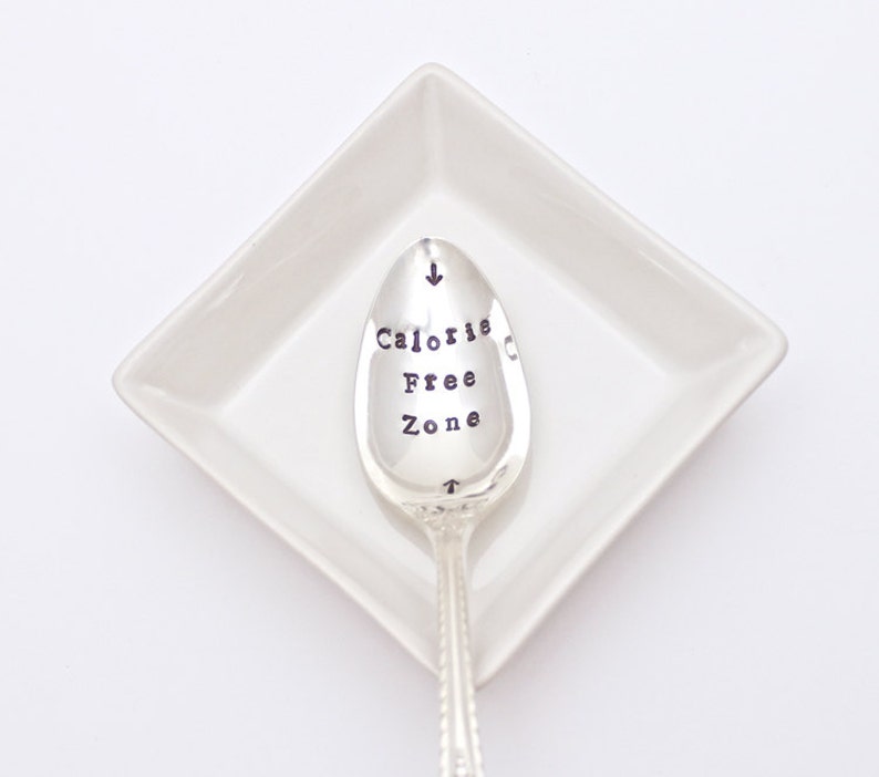 Diet Spoon Coffee Spoon Hand Stamped Vintage Silver Plated Silverware Calorie Free Zone Spoon