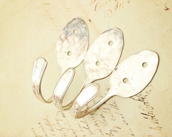 Spoon Wall Hooks Hook - Set of 3 Three - Teaspoon - Small Flattened H…