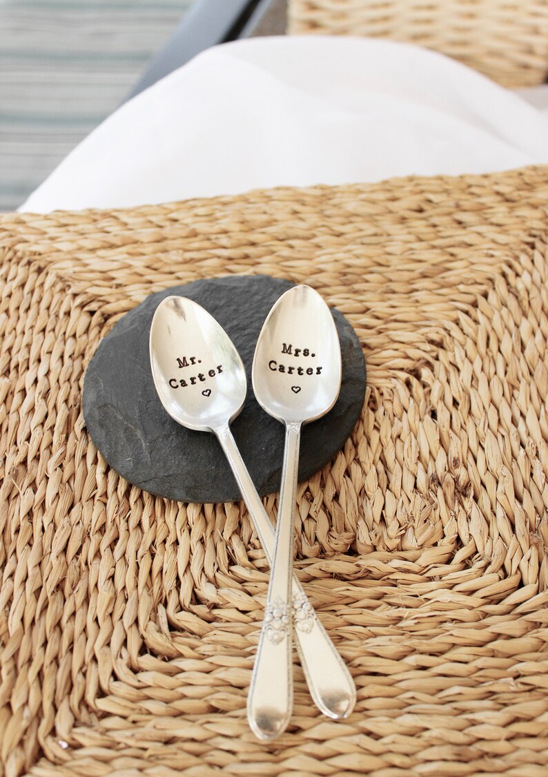 Custom Mr Mrs Hand Stamped Vintage Silverware Spoons: Wedding Keepsake ...