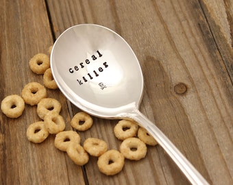 Cereal Killer Spoon - Skull and Crossbones - Vintage Hand Stamped - Antique Silver Plated - Breakfast Utensil - Eve Of Joy