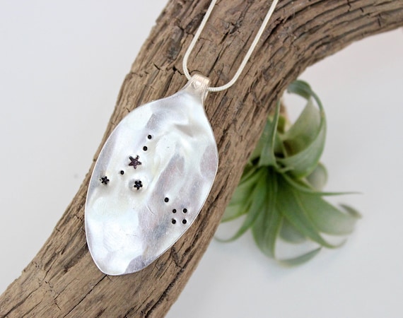 Pisces Necklace - Zodiac Horoscope Constellation - Silver Spoon Pendant - Vintage Jewelry - Birthday Gift for Her Mom Sister -Astrology