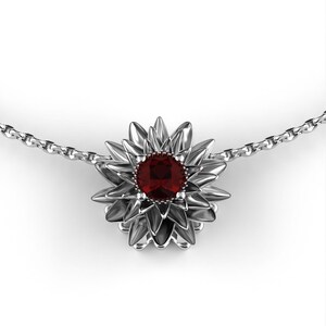 July Necklace, Water Lily Necklace, Birth Flower Necklace, Ruby Necklace, Birth Stone Necklace, Mothers Necklace