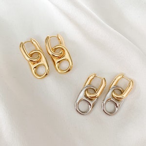 Gold Oval Tube Huggie Hoops with Removable Soda Pop Tab Charms | Silver or Gold Filled