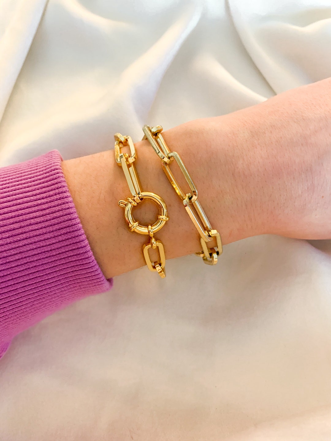 Gold Jumbo Paperclip Chain Bracelet With Statement Mariner Sailor Clasp Elongated Oval Links - Etsy