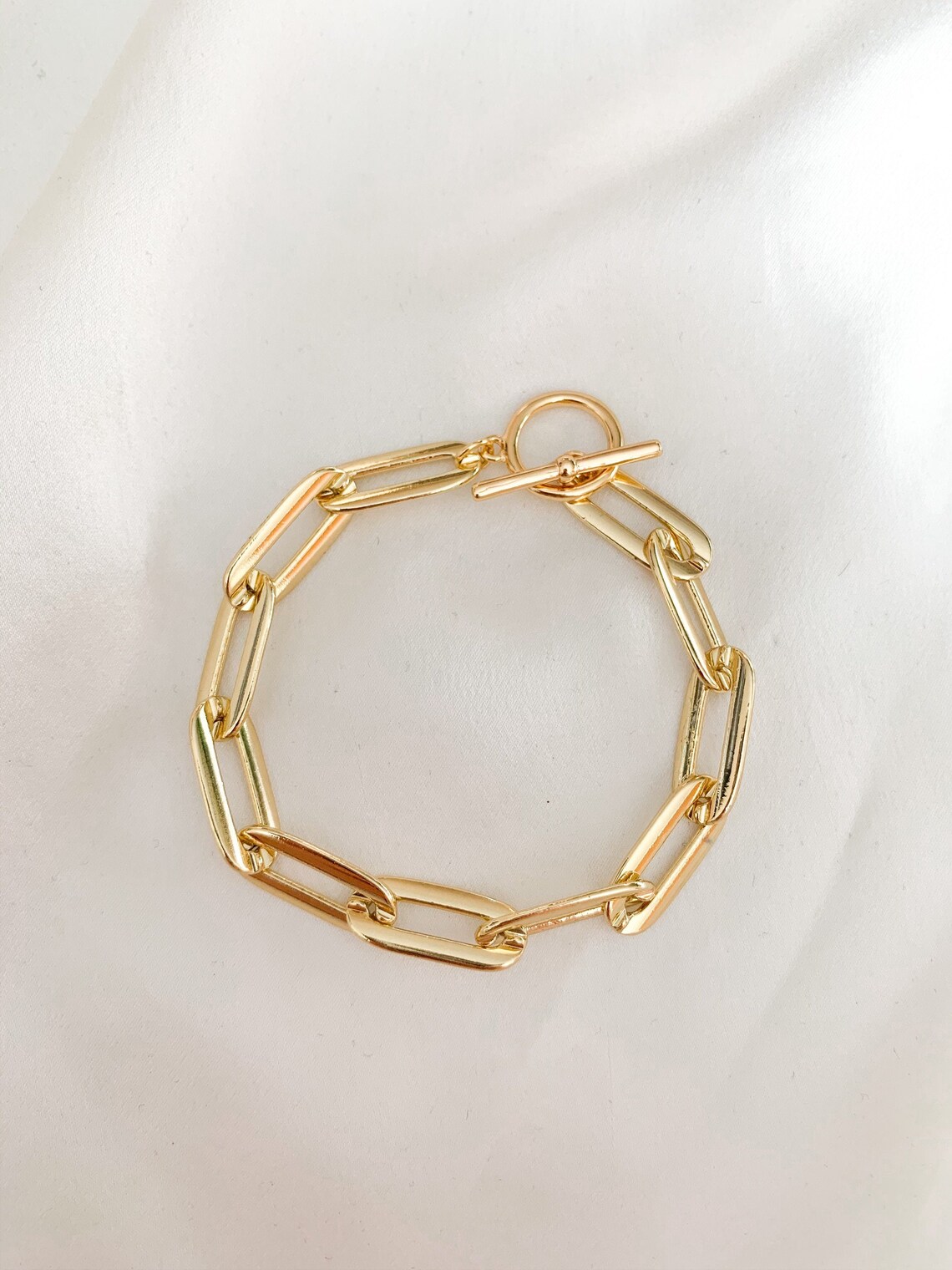 18k Gold Chunky Paperclip Chain Bracelet With Toggle Clasp Etsy New