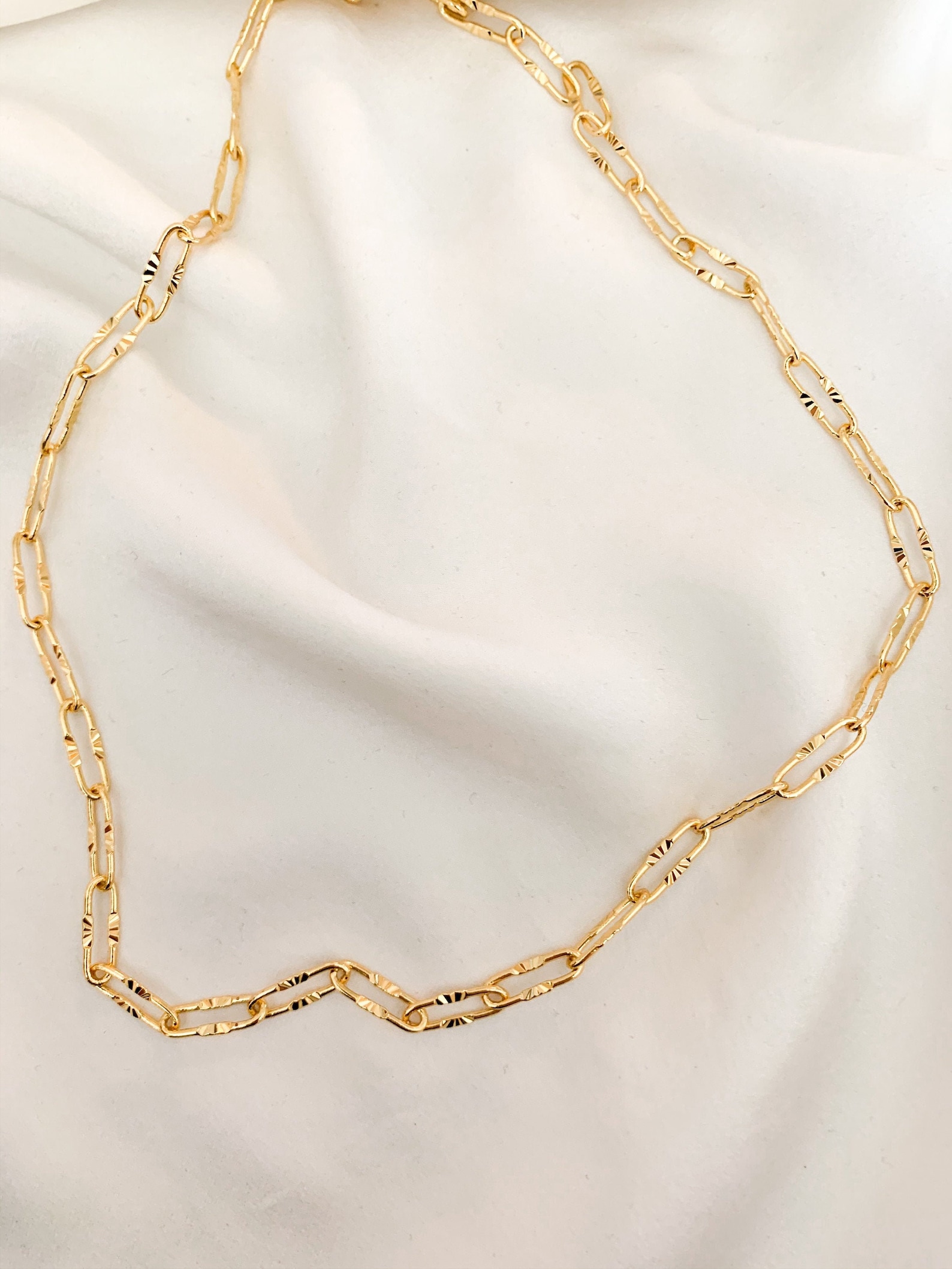 24k GF Dainty Paperclip Chain Necklace Elongated Oval Link Etsy