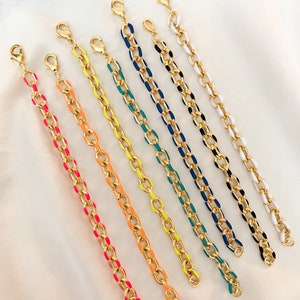 Gold & Rainbow Colored Paperclip Chain Bracelets - Black, White, Hot Pink, Orange, Yellow, Aqua Blue, Purple