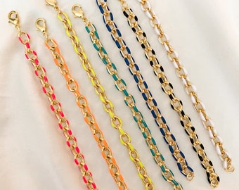 Gold Paperclip Chain Bracelet: Enamel Color Block Jewelry