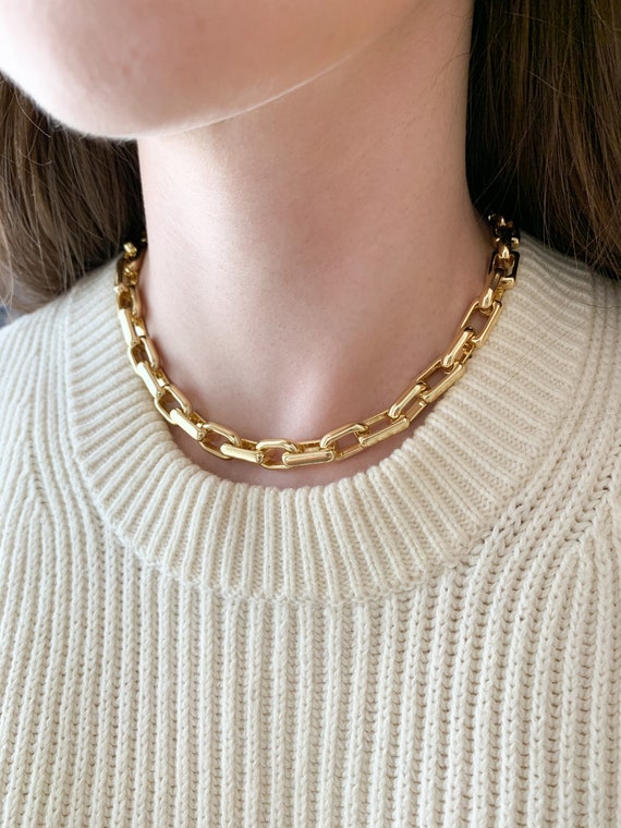 Buy Gold Stainless Steel Paperclip Chain Necklace, Waterproof Large Chunky  Chain Necklace, No Tarnish Thick Rectangle Chain Necklace, Gold Link Online  in India - Etsy