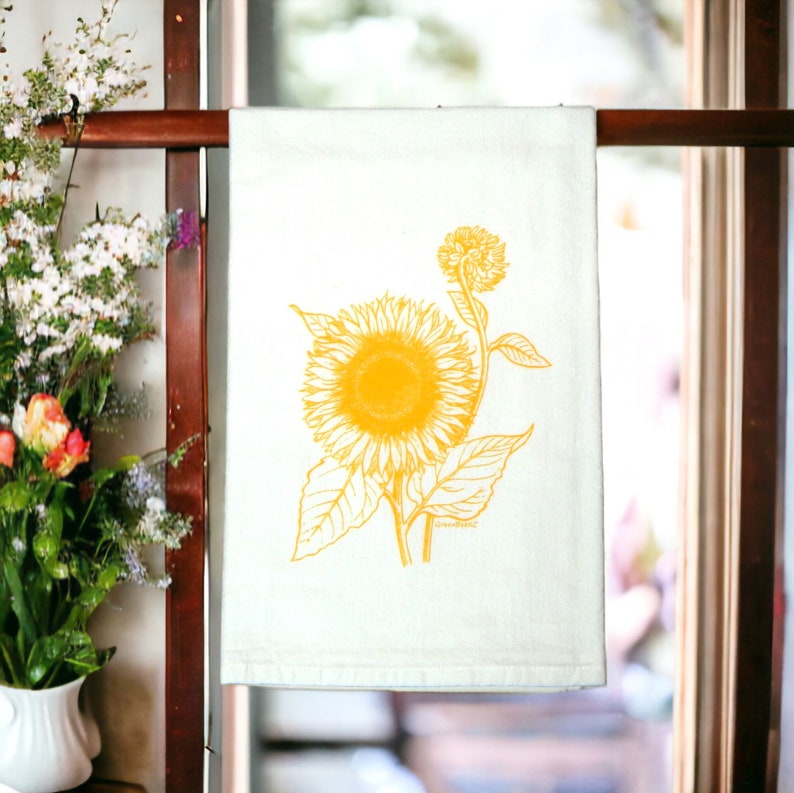 Sunflower Tea Towel, Flour Sack Tea Towel, Floral Kitchen Towel image 5