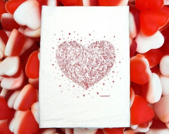 Heart Tea Flour Sack Tea Towel Hand Printed Cup Towel