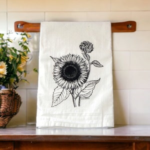 Sunflower Tea Towel, Flour Sack Tea Towel, Floral Kitchen Towel image 1