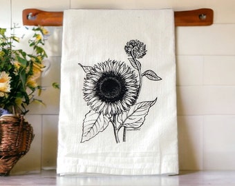 Sunflower Tea Towel,  Flour Sack Tea Towel, Floral Kitchen Towel