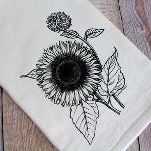 Sunflower Tea Towel, Flour Sack Tea Towel, Floral Kitchen Towel image 3