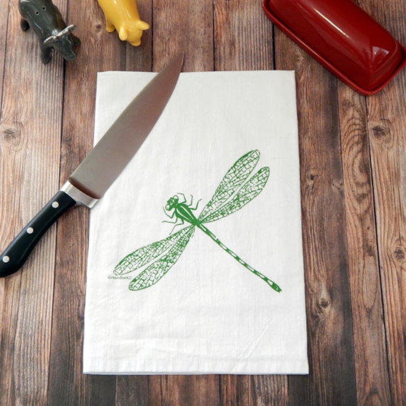 Dragonfly Flour Sack Tea Towel Green