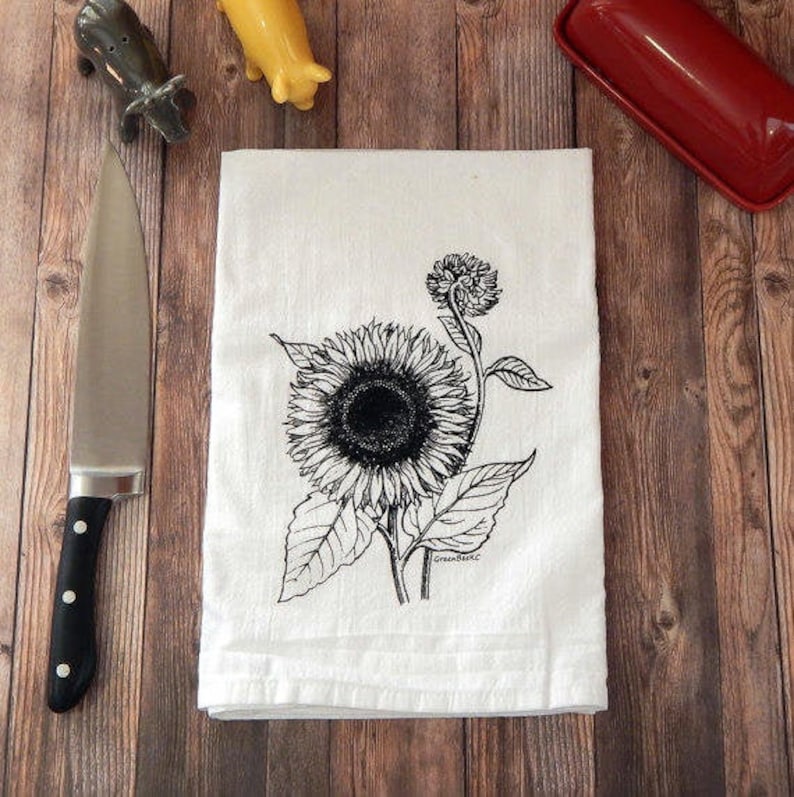 Sunflower Tea Towel, Flour Sack Tea Towel, Floral Kitchen Towel image 4