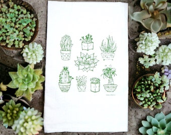 Succulents Hand Printed Flour Sack Tea Towels