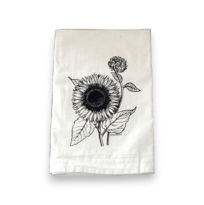 Sunflower Tea Towel, Flour Sack Tea Towel, Floral Kitchen Towel image 2