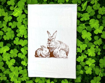 Bunny Family Flour Sack Tea Towel - Rabbit, Hare Towel