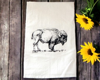 Buffalo Bison Hand Printed Flour Sack Tea Towel