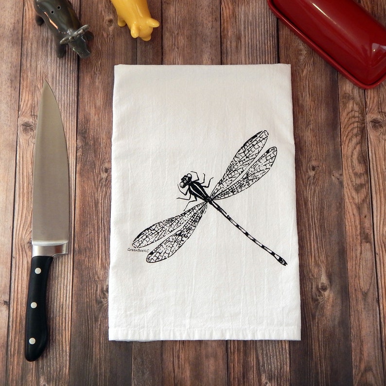 Dragonfly Flour Sack Tea Towel Black