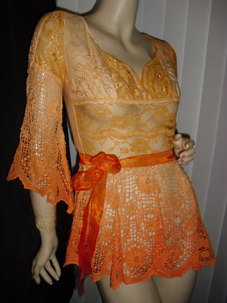 Ombre Orange crochet lace bell sleeves organza belt bohemian Etsy