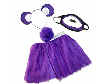 Dark Purple Headband Tutu Tail Face Mask Bear Ears birthday party favors women womans girl costume care colorful baby babies kid child adult