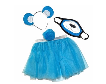 Turquoise Headband Tutu Tail Face Mask Bear Ears birthday party favors womens womans girls costume care colorful baby babies kid child Adult