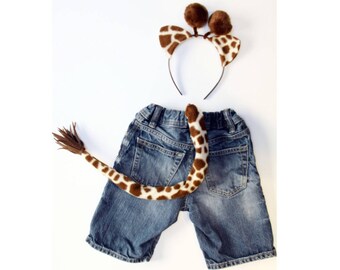 Giraffe Ears and Tail set Jungle safari zoo animal theme headband birthday party favor children kid adult baby