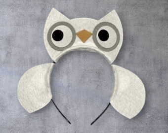 White Owl Headband Ears and Face Woodland Creature theme birthday party favors for woman men boys girls adult children toddler